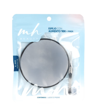 ESPEJO CON AUMENTO 10X Y PINZA - MH BEAUTY